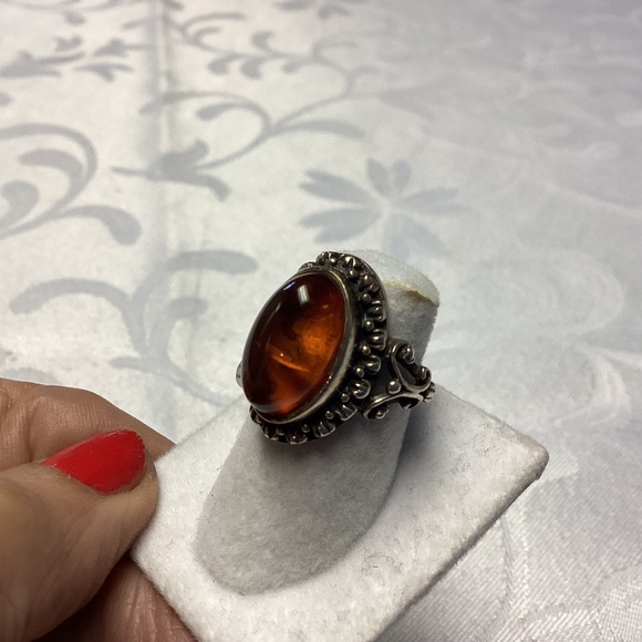 Amber sterling Victorian style ring size 5 stunning setting - Picture 1 of 15